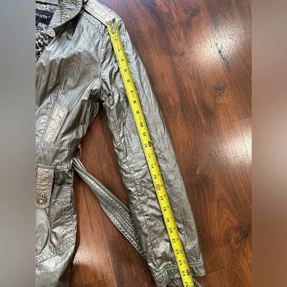 Societa Rare Vintage Women’s Metallic Coat with Leather Garn. Size 38, Italy Y2K - Picture 8 of 14